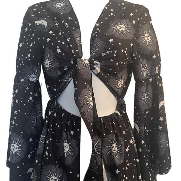 Black Celestial Moon, Sun and Stars Cut-Out Dress, Small - Picture 1 of 6